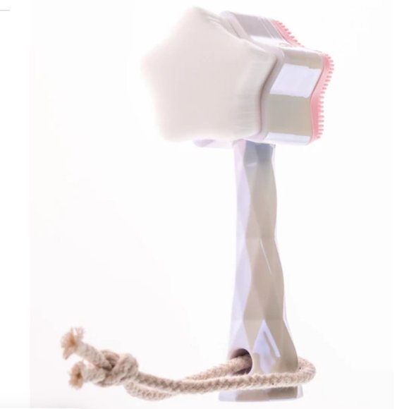 White Pink Star Shaped Face Wash Pore Cleanser 2 Sided Exfoliator Handled Brush - Picture 2 of 6
